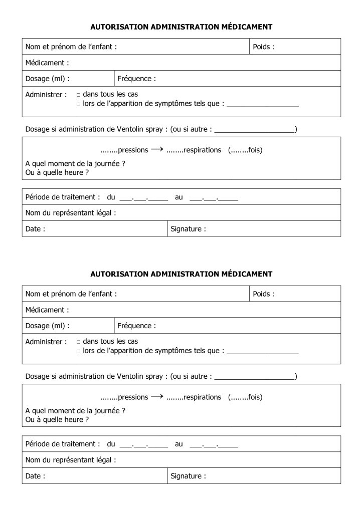 thumbnail of Crèche AUTORISATION ADMINISTRATION MÉDICAMENT