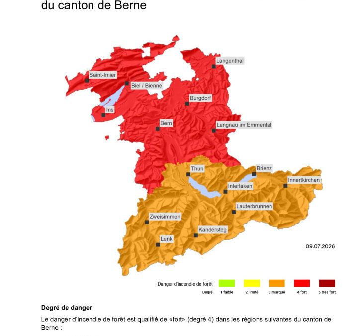 Danger d&rsquo;incendie de forêt – vigilance renforcée – Jura bernois
